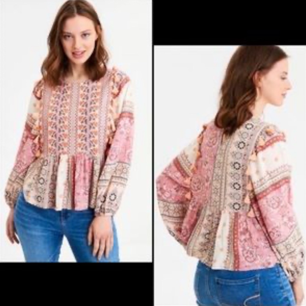 American Eagle boho peasant top size L
